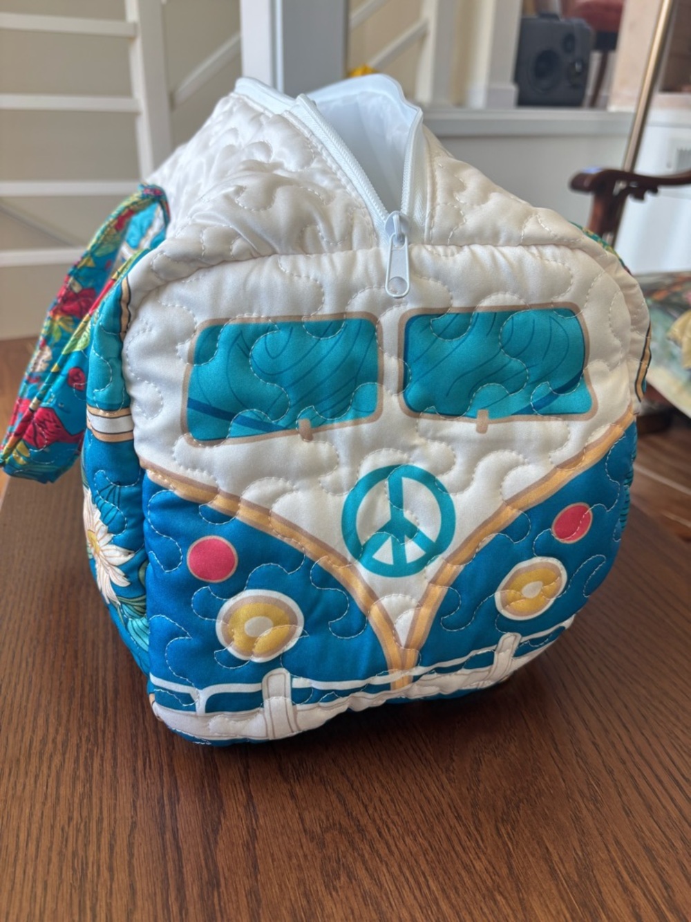 Quilted Blue VW-Inspired Van Duffel Bag